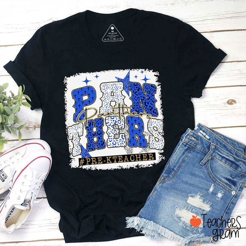 Personalized Mascot Stars Leopard Font Teacher T-Shirt