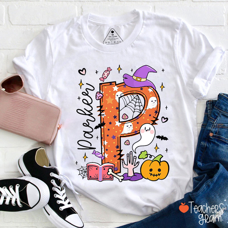 Personalized Name And Initials Halloween Teacher T-Shirt