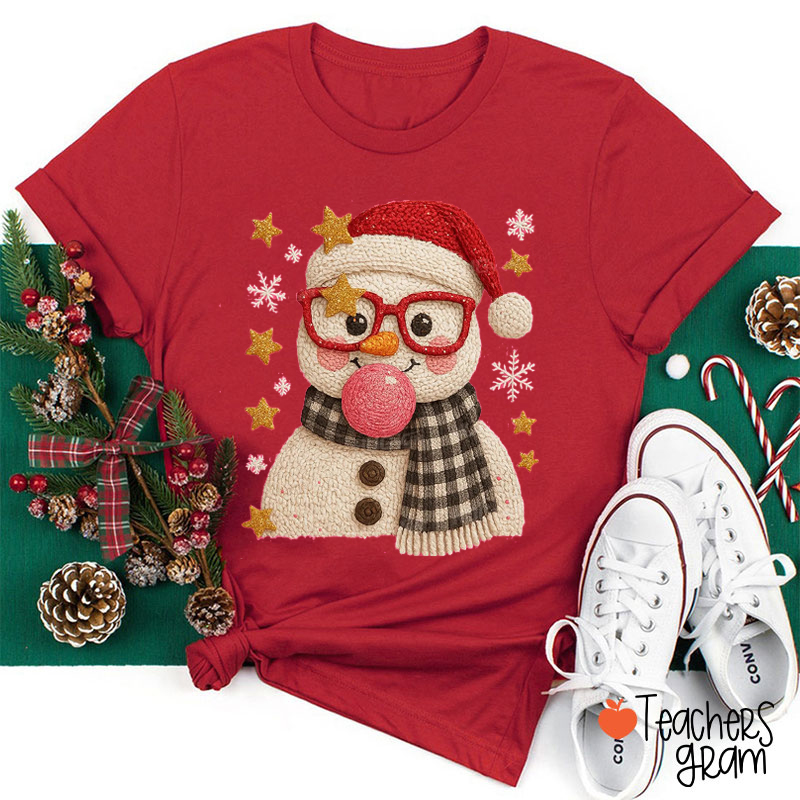 Faux Knitting Snowman Teacher T-Shirt