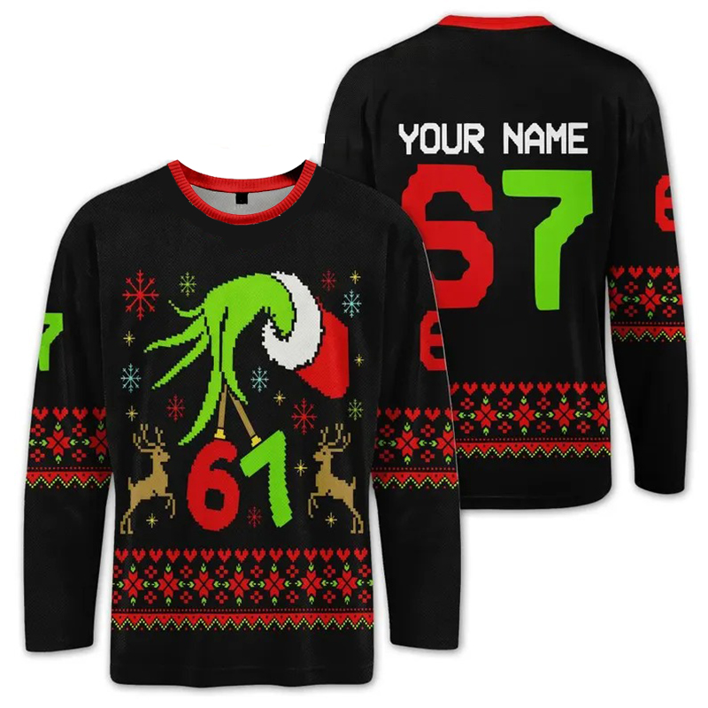 Personalized Name Funny Six Seven Trendy Green Hand Teacher Ugly Knit Sweatshirt