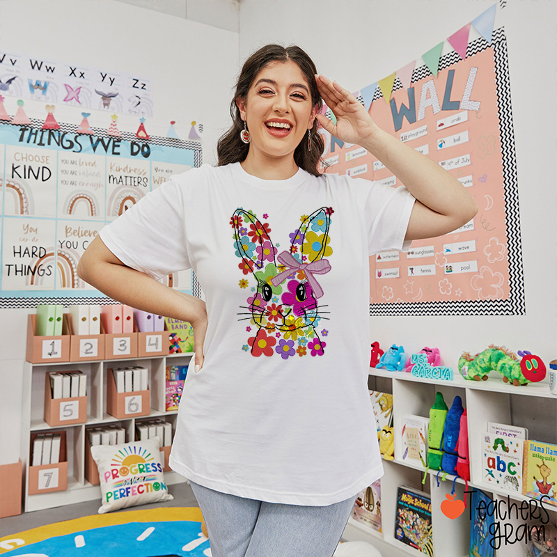 Flower Bunny Teacher T-Shirt
