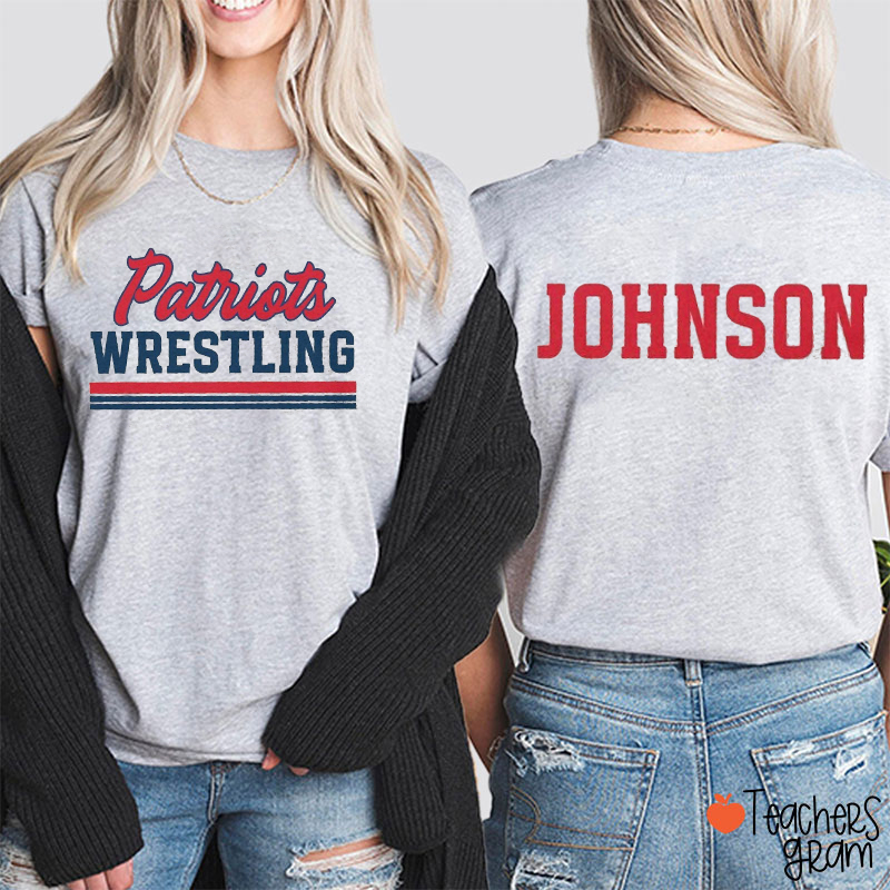 Personalized Mascot And School Name Contrasting Lines Teacher Two Sided T-Shirt