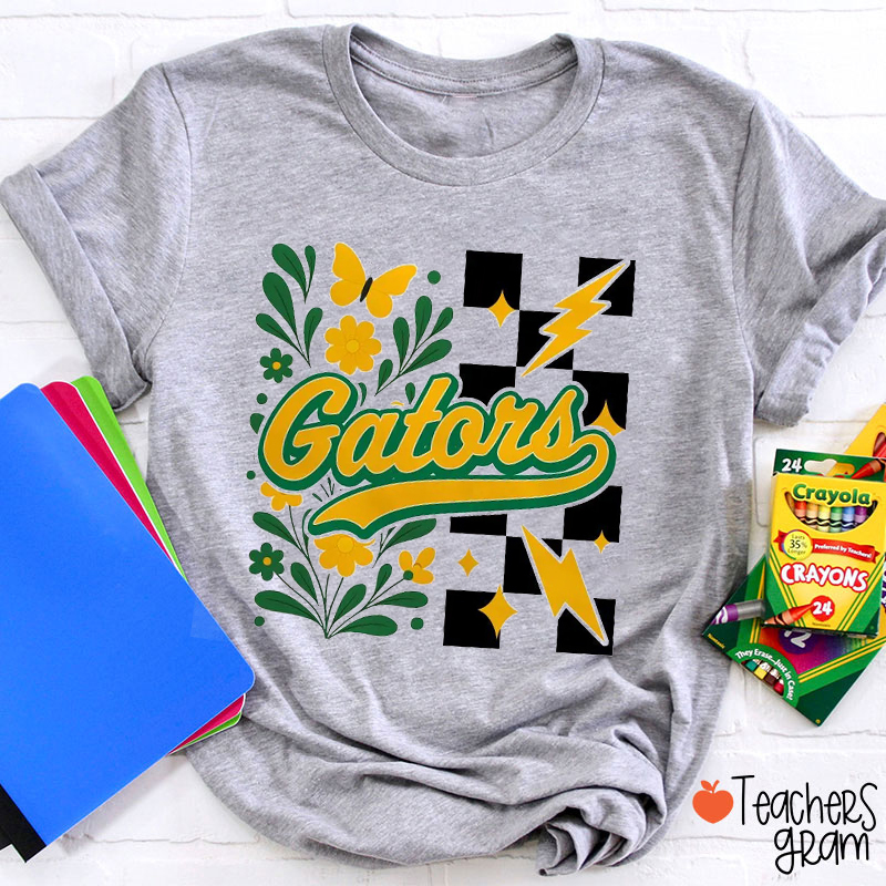 Personalized Mascot Checkered Flower School Spirit Teacher T-Shirt