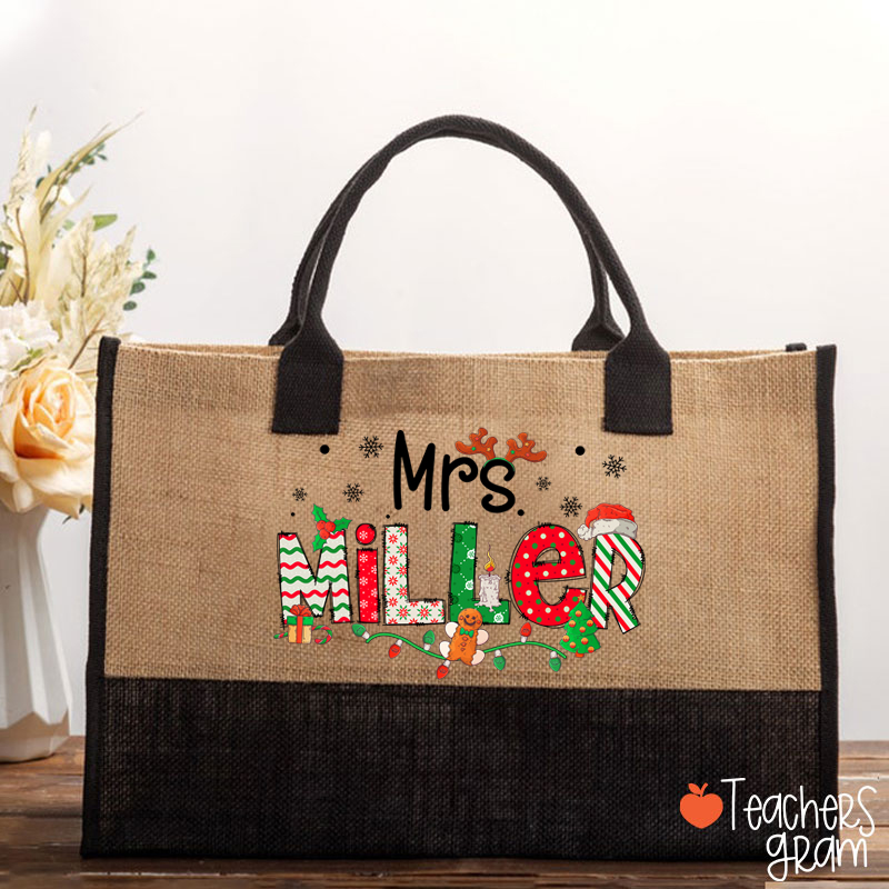 Personalized Teacher Name Christmas Teacher Cotton Tote Bag