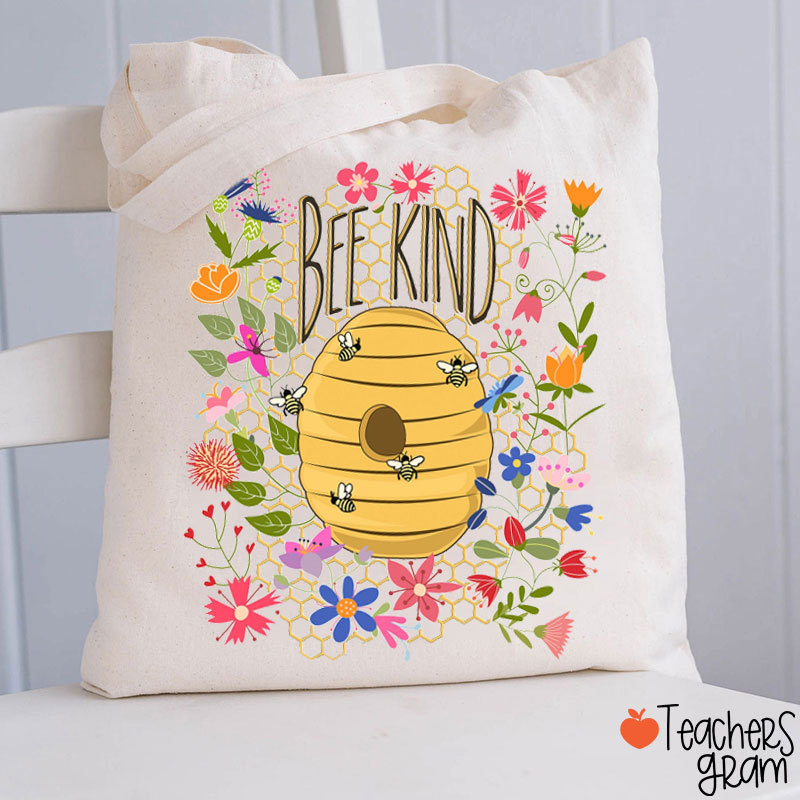 Floral Motivational Bee Kind Positivity Teacher Tote Bag