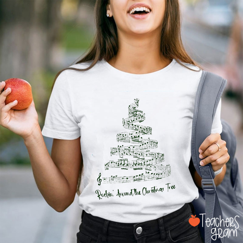 Rock'in Around The Christmas Tree Teacher T-Shirt