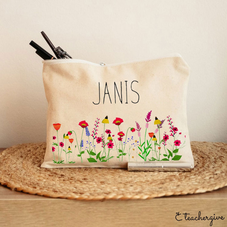 Personalzied Wildflower Teacher Makeup Bag