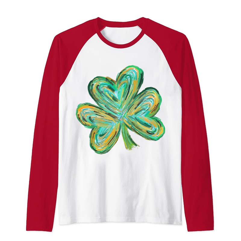 Colorful Clover St Patrick's Day Teacher Raglan Long Sleeve T-Shirt