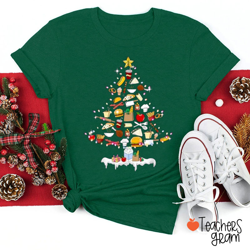 Food Christmas Tree For Lunch Lady Teacher T-Shirt