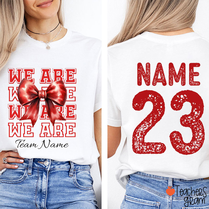 Personalized Mascot Bow We Are School Spirit Teacher Two Sided T-Shirt