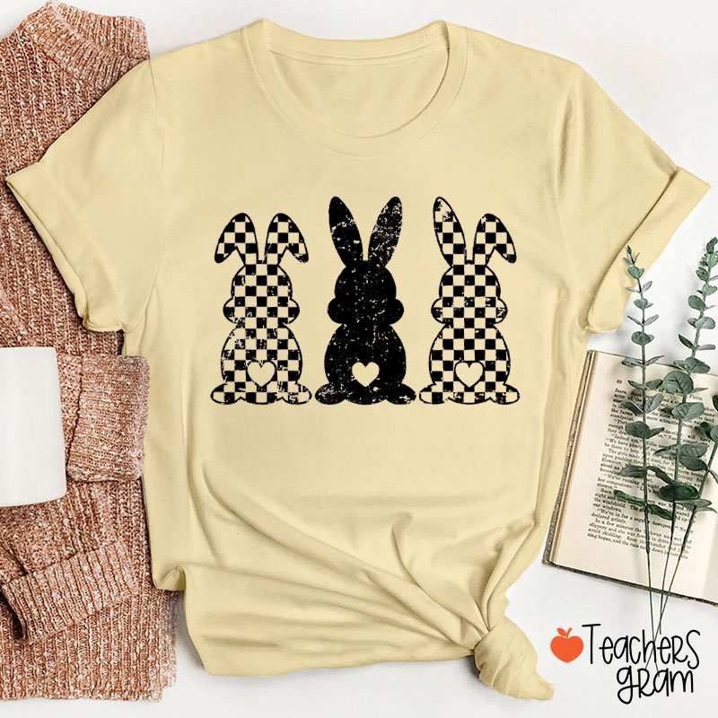 Three Bunnies Celebrating Easter Teacher T-Shirt