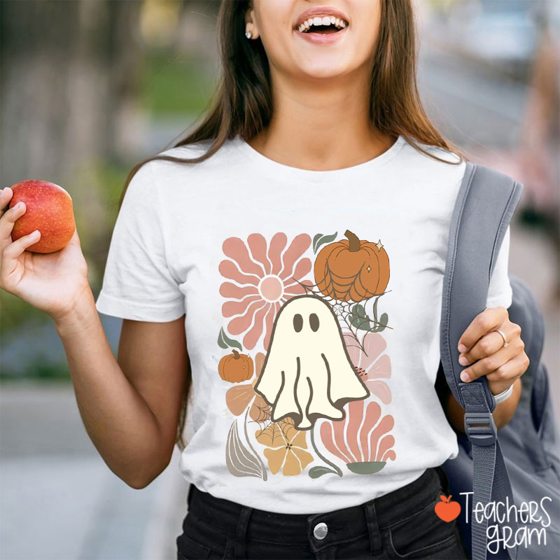 Flower Ghost Halloween Teacher T-Shirt