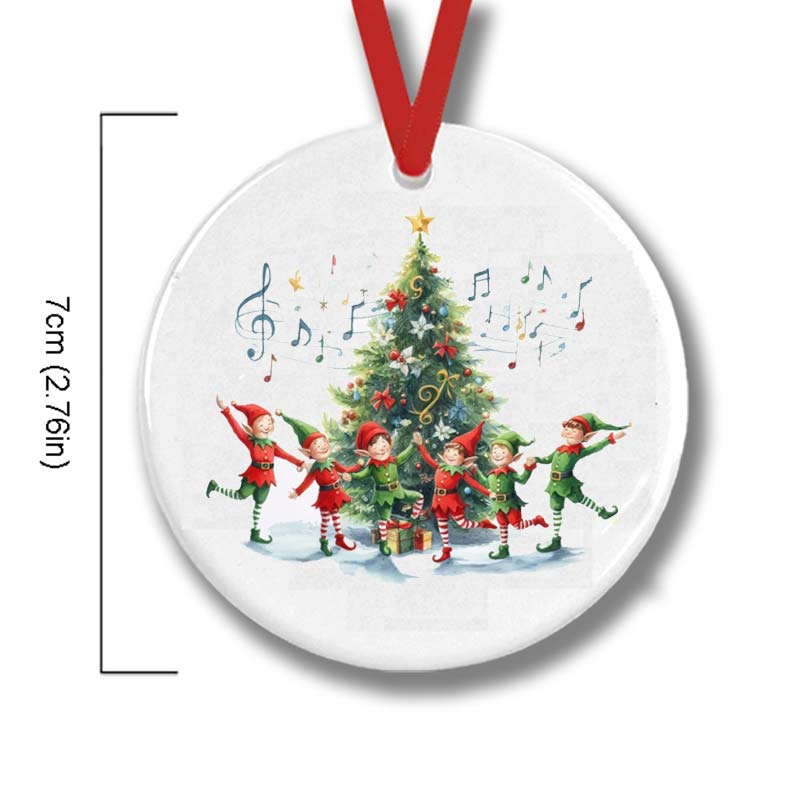 Elves Dancing Around The Christmas Tree Teacher Ceramic Christmas Ornament