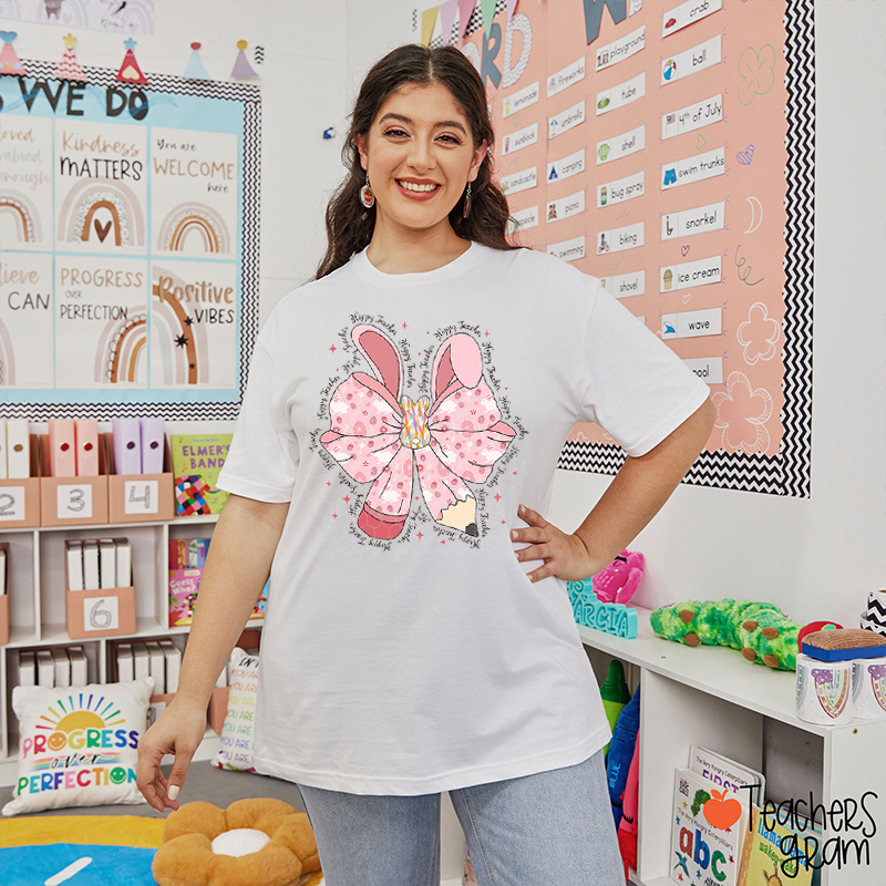 Bunny Pencil Bow Hoppy Teacher T-Shirt