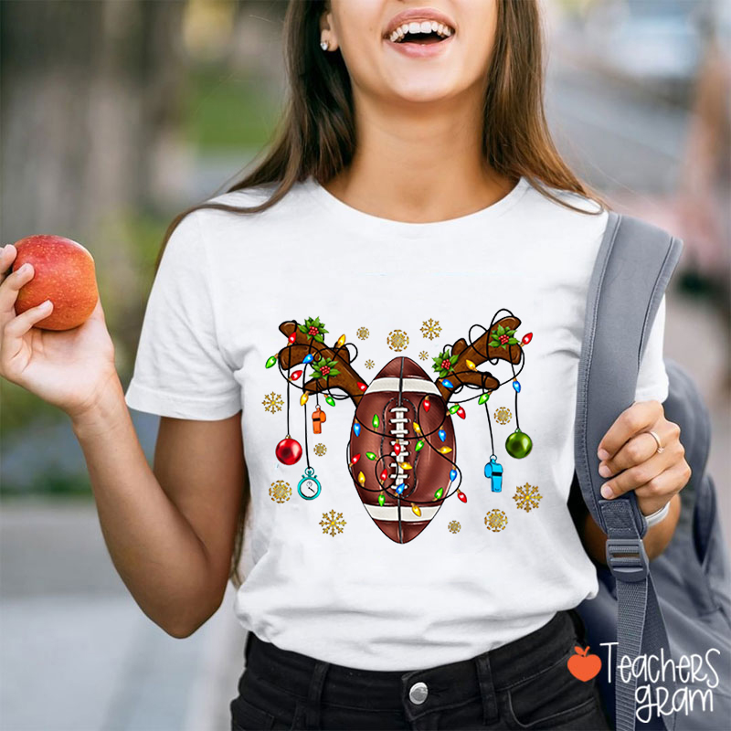 Football Reindeer Lanterns Teacher T-Shirt
