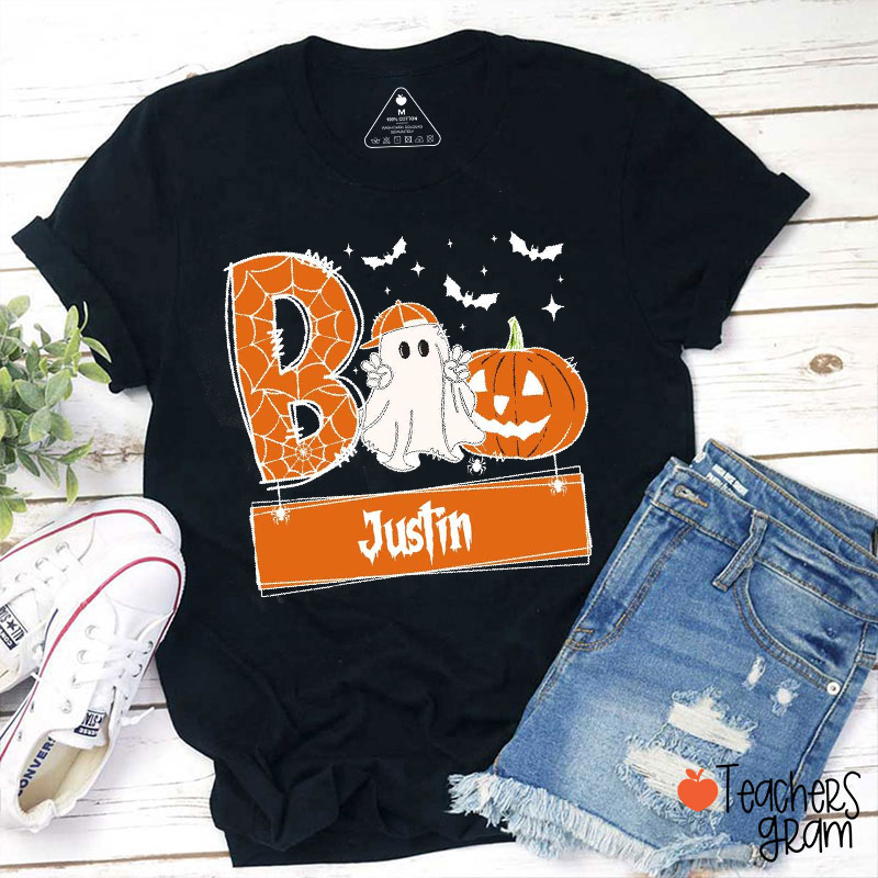 Personalized Name Boo Cute Ghost Halloween Teacher T-Shirt