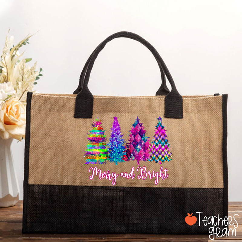 Merry And Bright Colorful Christmas Tree Teacher Cotton Tote Bag