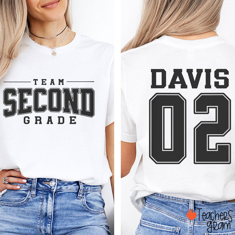Personalized Grade Arched Fonts Back To School Teacher Two Sided T-Shirt