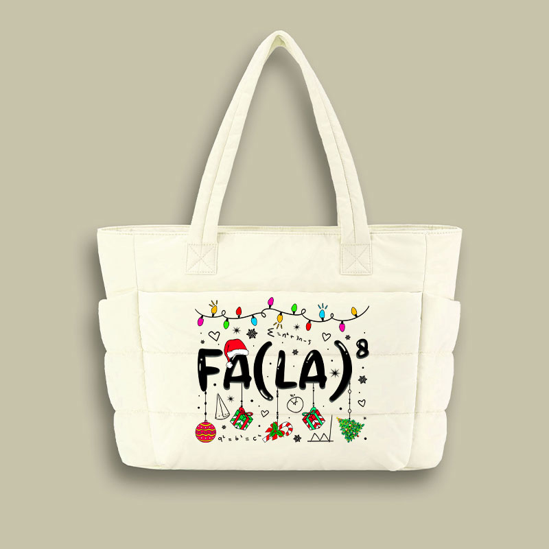 Fa La Eighth Power Christmas Math Teacher Puffy Tote Bag