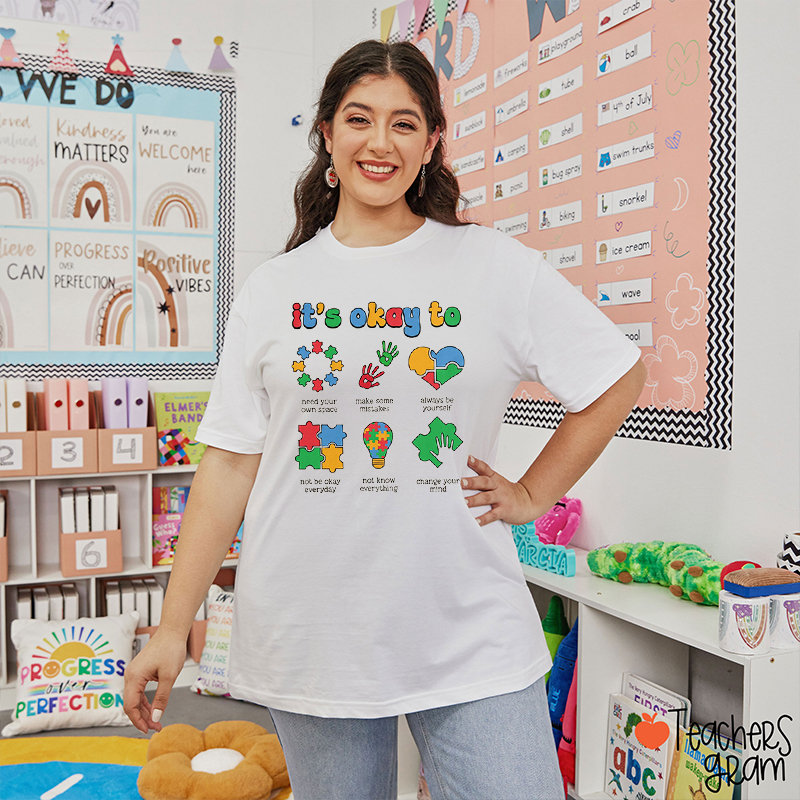It's Okay Autism Awareness Puzzle Teacher T-Shirt