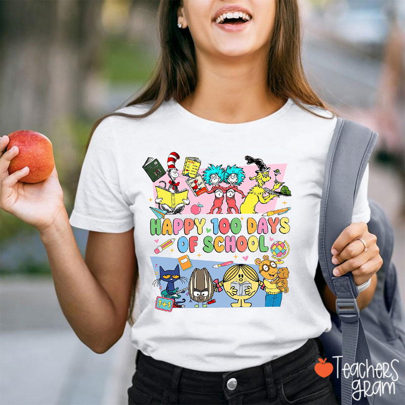 Happy 100 Days Children's Books Teacher T-Shirt