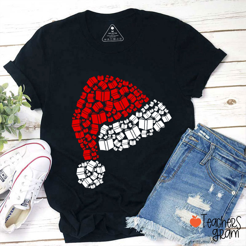 Book Christmas Hat Christmas Teacher T-Shirt