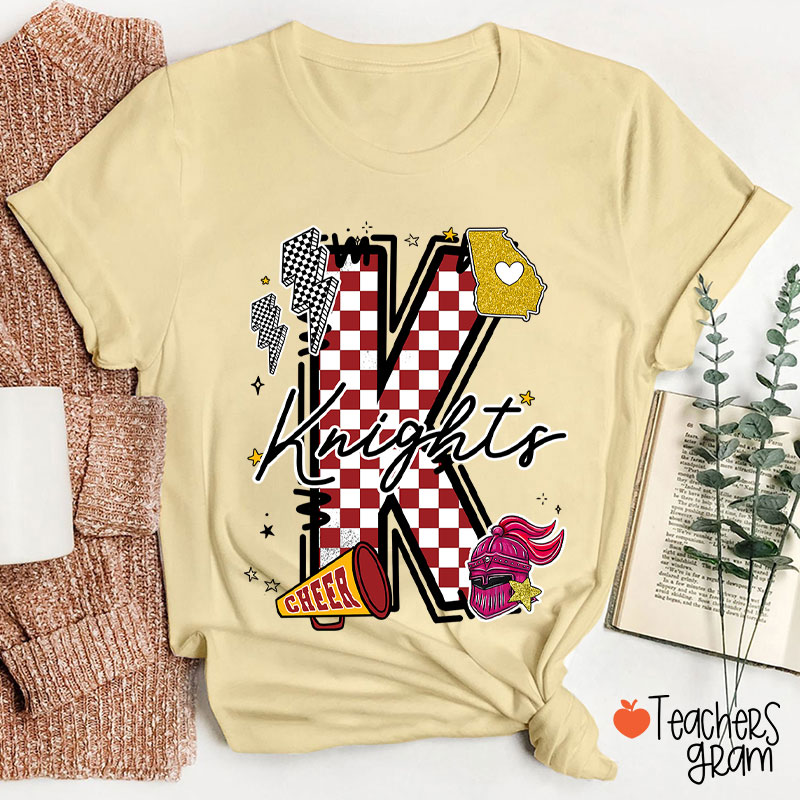 Personalized Mascot Initials Checkered School Spirit Teacher T-Shirt