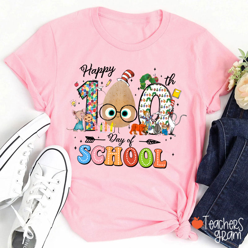Children's Books Happy 100 Days Of School Teacher T-Shirt