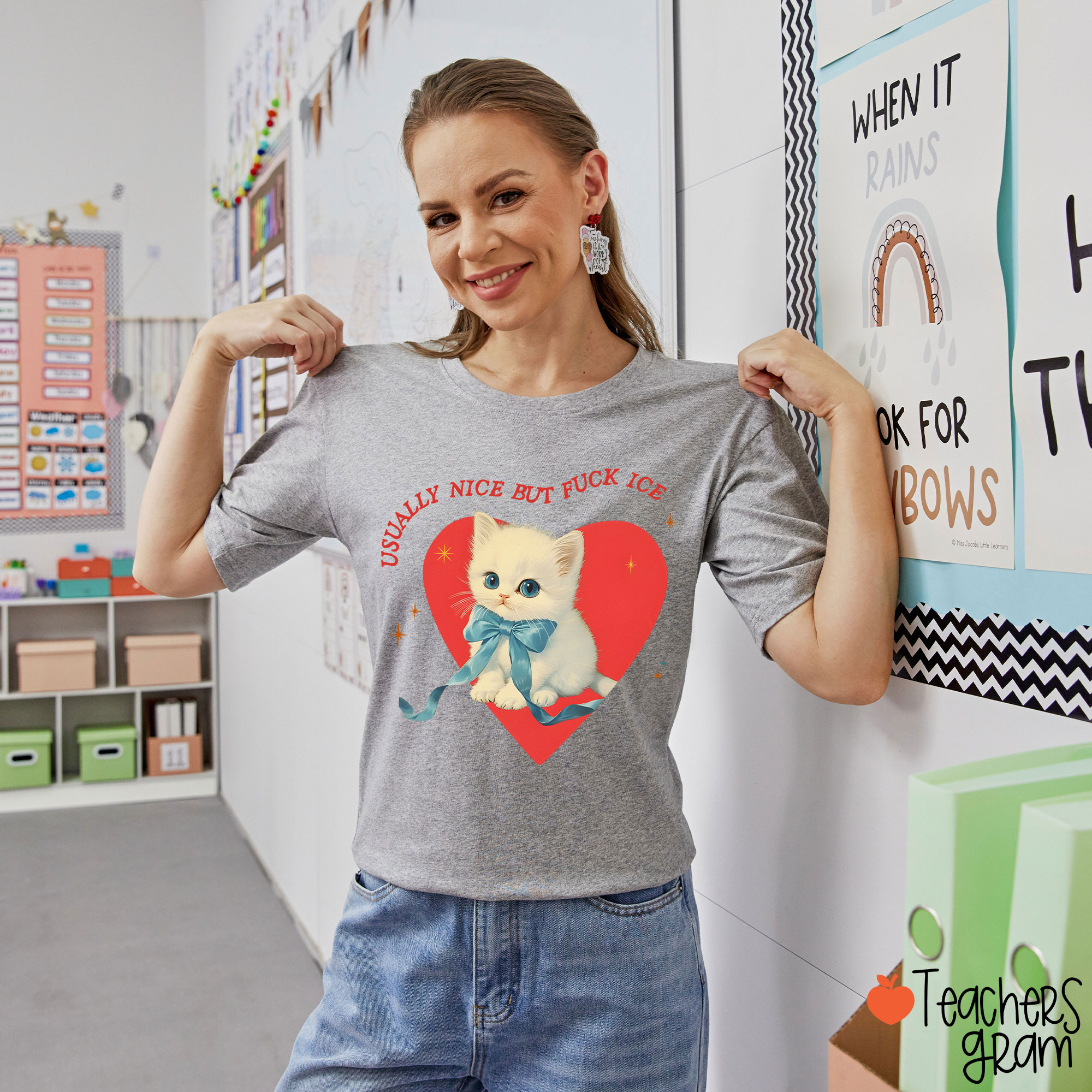 Usually Nice But Fuck Ice Teacher T-Shirt