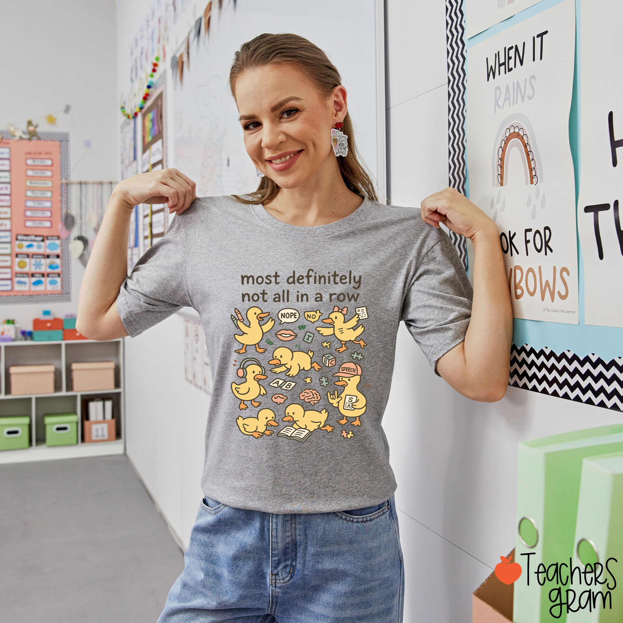 Most Definitely Not All In A Row Ducklings Teacher T-Shirt