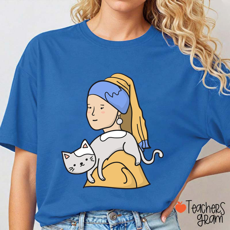 Funny Cat Painting Art Parody Teacher T-Shirt