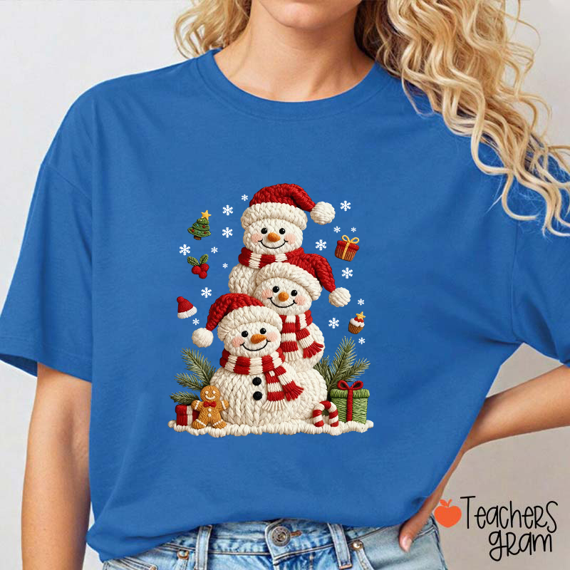 Faux Yarn Snowman Christmas Teacher T-Shirt