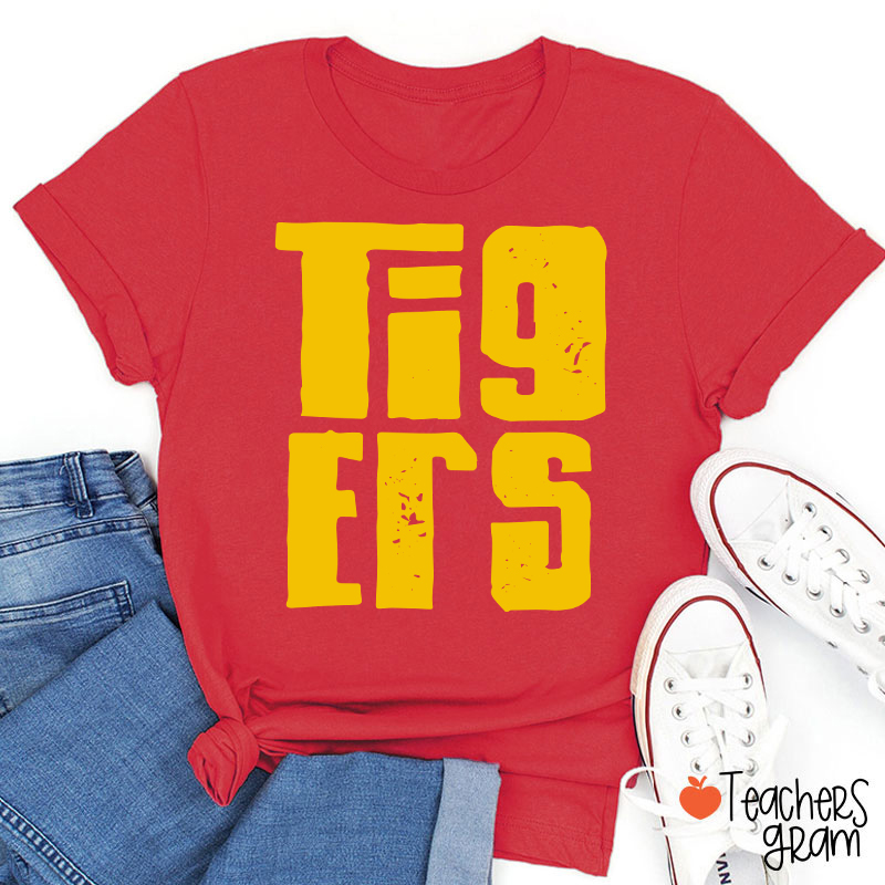 Personalized Distressed Bold Mascot Text Teacher T‑Shirt