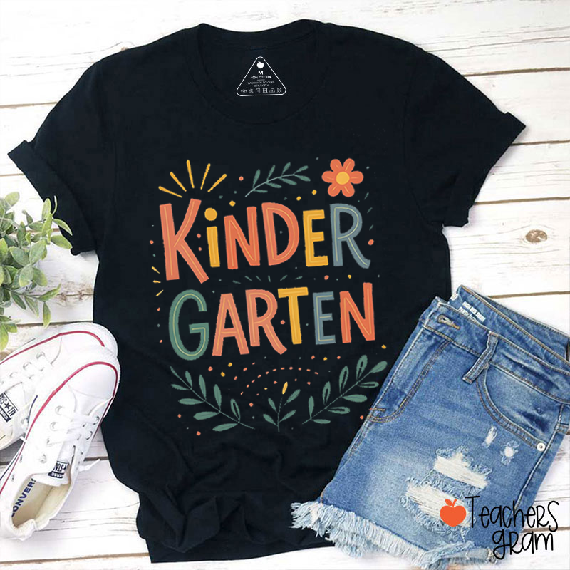 Personalized Grade Leaves Floral Teacher T-Shirt