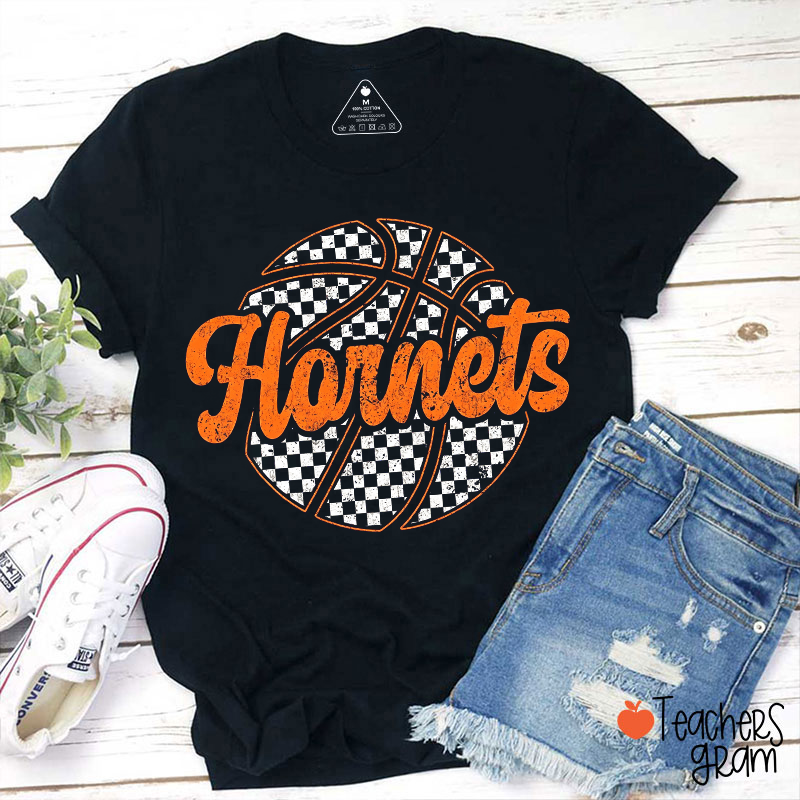 Personalized Mascot Checkered Sport Vintage Teacher T‑Shirt