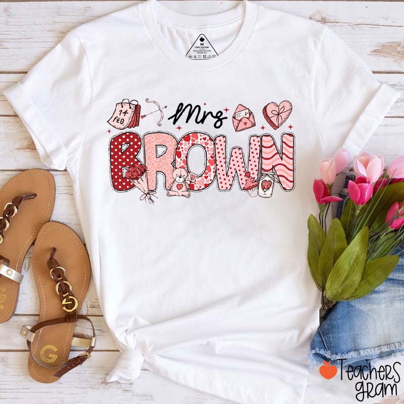 Personalized Name Valentines Vibes Teacher T-Shirt