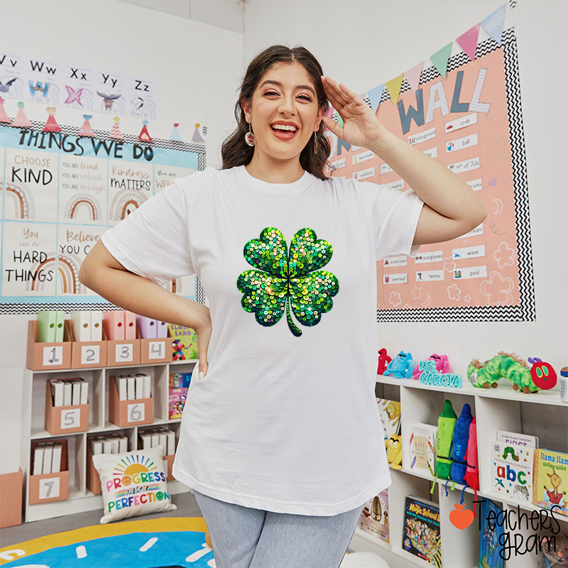 Shamrock Watercolor St Patrick Teacher T-Shirt