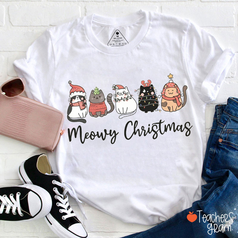 Meowy Christmas Teacher T-Shirt