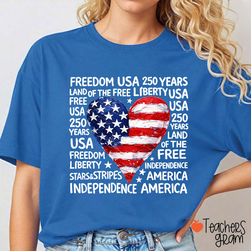 Heart Shaped American Flag Teacher T-Shirt