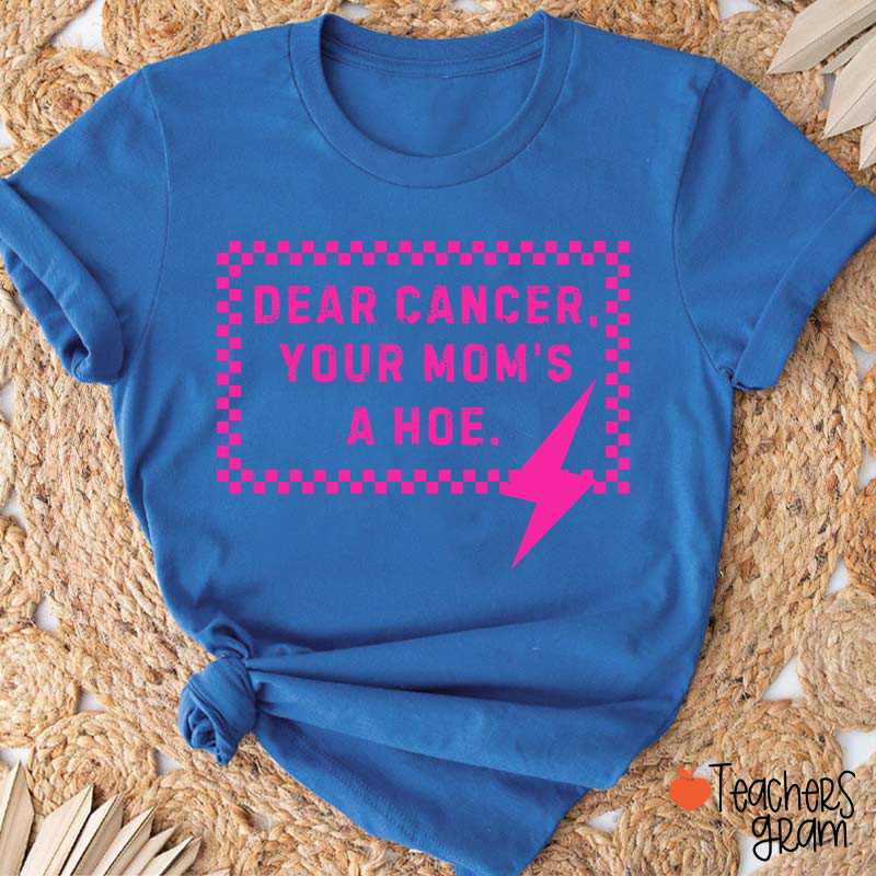 Funny Anti‑Cancer Quote Pink Checker Lightning Bolt Teacher T‑Shirt