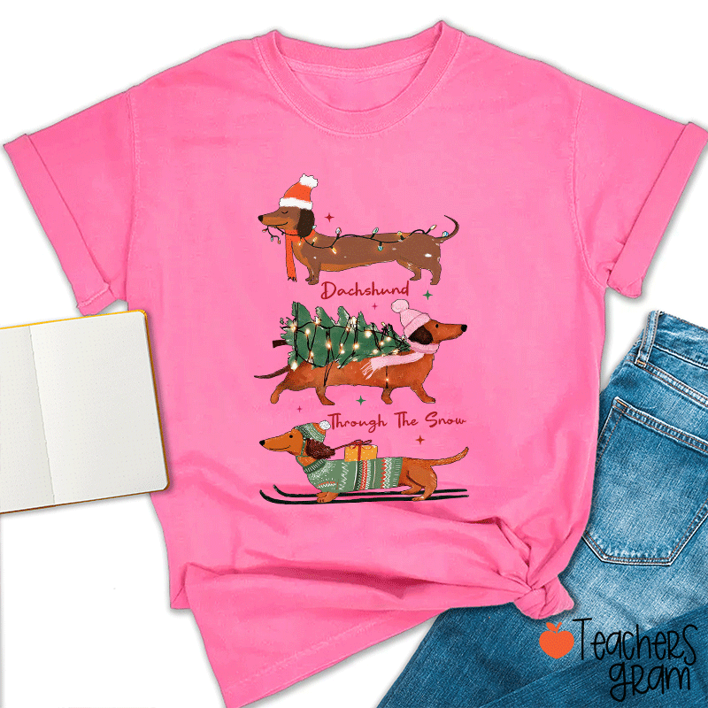 Dachshund Through The Snow Teacher T-Shirt
