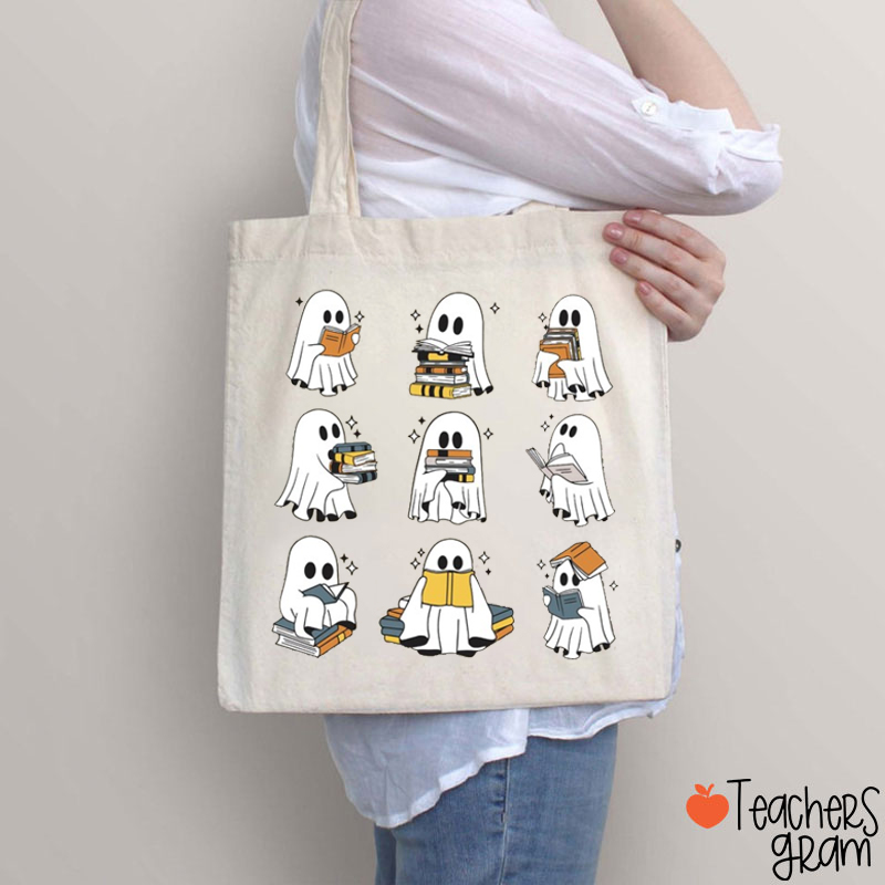 Halloween Reading Book Ghost Teacher Tote Bag