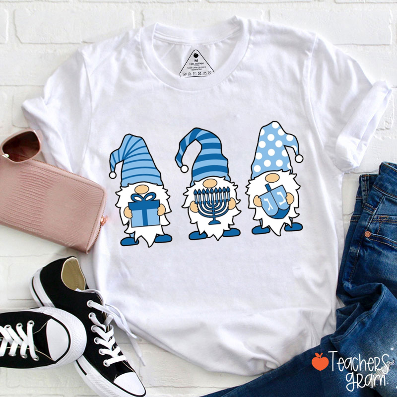 Cute Blue Gnomes Christmas Teacher T-Shirt