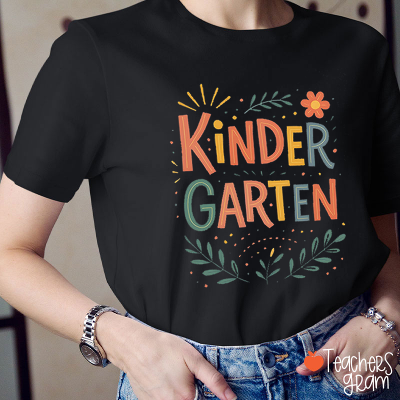 Personalized Grade Leaves Floral Teacher T-Shirt