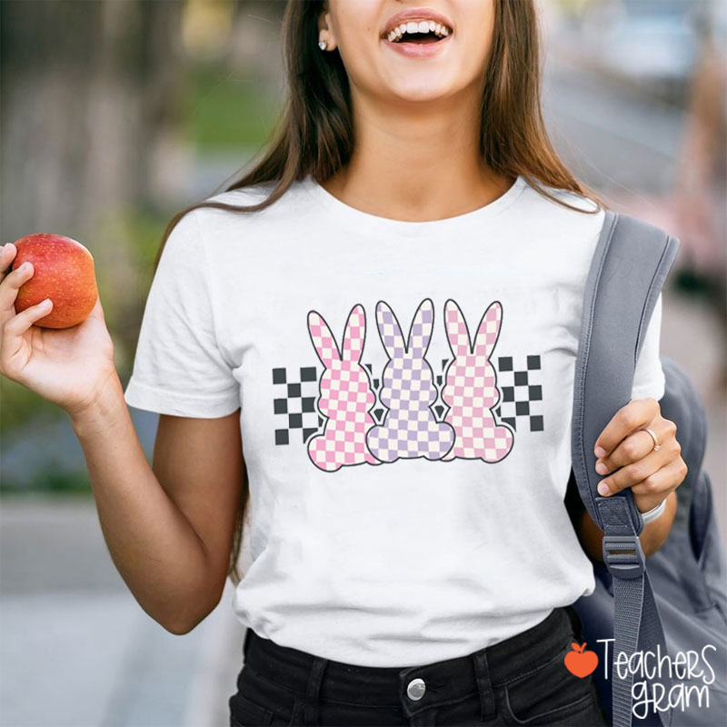 Checkerboard Rabbit Teacher T-Shirt