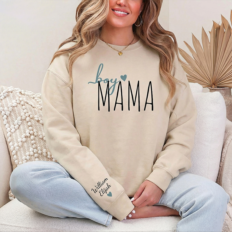 Personalized Boy's Mama Teacher Sleeve Print Sweatshirt