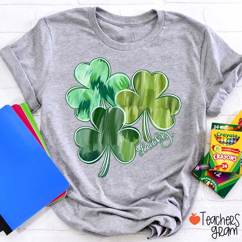 Watercolor Lucky Shamrock Teacher T-Shirt