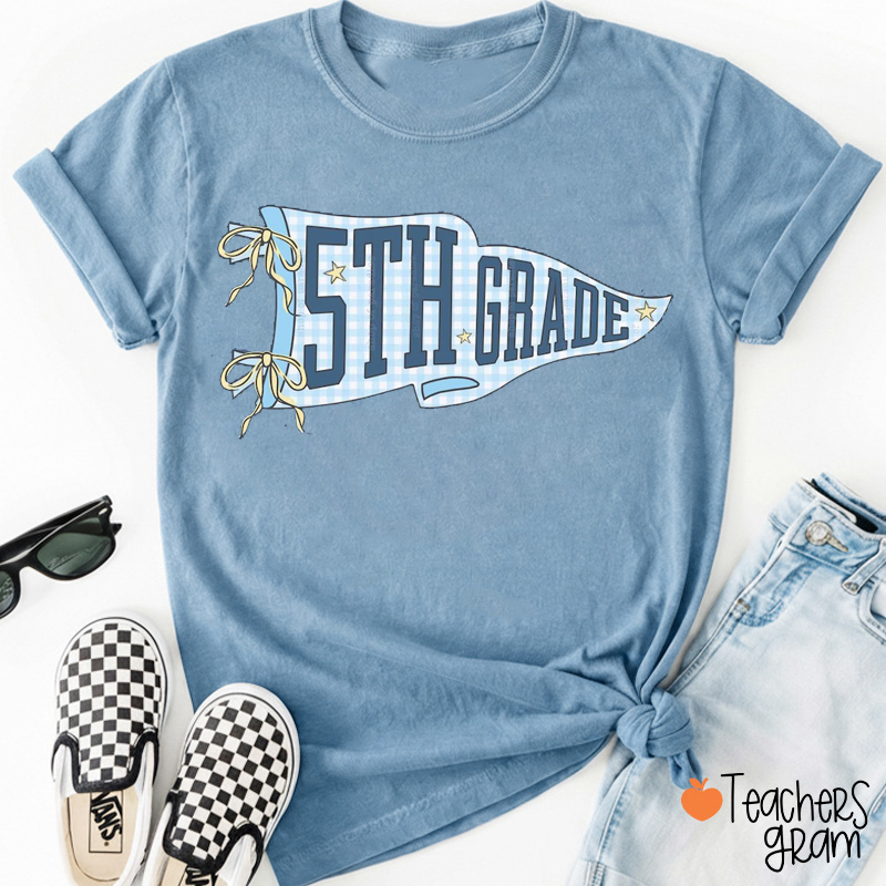 Personalized Text Gingham Pennant Teacher T-Shirt
