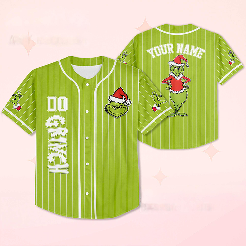 Personalized Name And Number Green Guy With Santa Hat Teacher Baseball Jersey