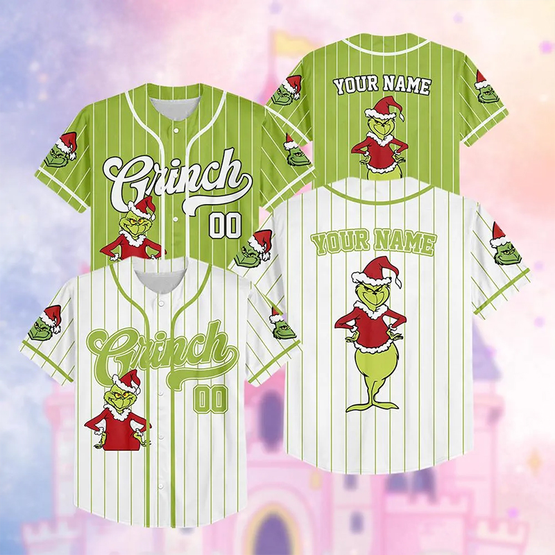 Personalized Name Christmas Green Guy Teacher Baseball Jersey